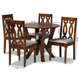 Elaine Modern and Contemporary Grey Fabric Upholstered and Walnut Brown Finished Wood 5-Piece Dining Set