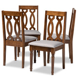 Cherese Modern and Contemporary Grey Fabric Upholstered Walnut Brown Finished 4-Piece Wood Dining Chair Set