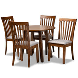 Lida Modern and Contemporary Grey Fabric Upholstered and Walnut Brown Finished Wood 5-Piece Dining Set