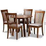 Lida Modern and Contemporary Grey Fabric Upholstered and Walnut Brown Finished Wood 5-Piece Dining Set