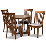 Andi Modern and Contemporary Grey Fabric Upholstered and Walnut Brown Finished Wood 5-Piece Dining Set