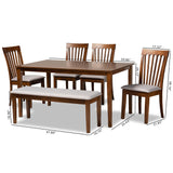 Minette Modern and Contemporary Grey Fabric Upholstered and Walnut Brown Finished Wood 6-Piece Dining Set