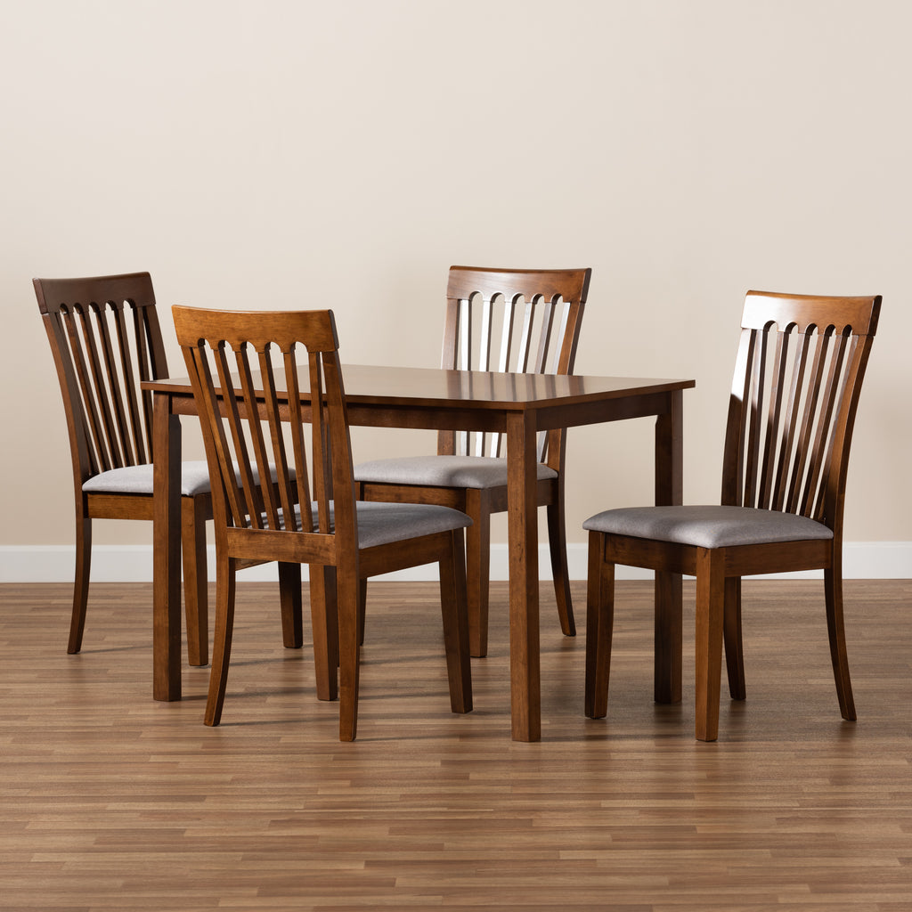 Seda Modern and Contemporary Grey Fabric Upholstered and Walnut Brown Finished Wood 5-Piece Dining Set