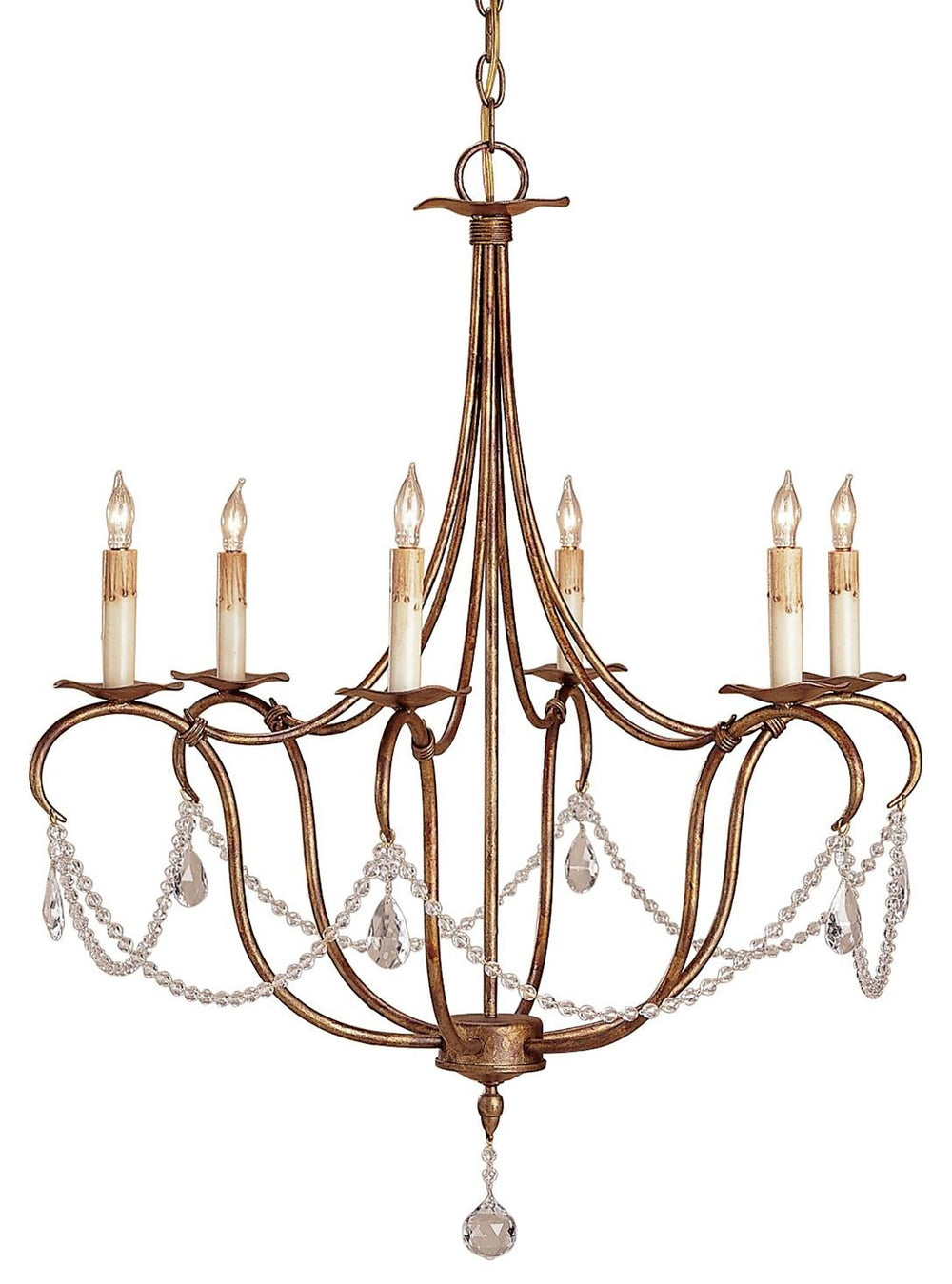 Crystal Lights Gold Small Chandelier - Elegant Wrought Iron & Crystal Beaded Design for Chic Décor