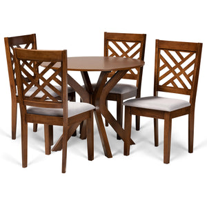 Norah Modern and Contemporary Grey Fabric Upholstered and Walnut Brown Finished Wood 5-Piece Dining Set