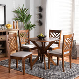 Norah Modern and Contemporary Grey Fabric Upholstered and Walnut Brown Finished Wood 5-Piece Dining Set