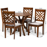 Norah Modern and Contemporary Grey Fabric Upholstered and Walnut Brown Finished Wood 5-Piece Dining Set