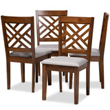 Caron Modern and Contemporary Grey Fabric Upholstered Walnut Brown Finished 4-Piece Wood Dining Chair Set Set