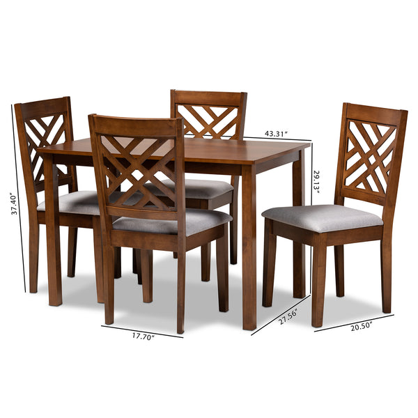 Baxton Studio Caron Modern and Contemporary Grey Fabric Upholstered Walnut Brown Finished Wood 5-Piece Dining Set