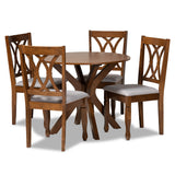 Maya Modern and Contemporary Grey Fabric Upholstered and Walnut Brown Finished Wood 5-Piece Dining Set