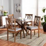 Maya Modern and Contemporary Grey Fabric Upholstered and Walnut Brown Finished Wood 5-Piece Dining Set