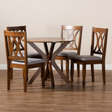 Maya Modern and Contemporary Grey Fabric Upholstered and Walnut Brown Finished Wood 5-Piece Dining Set