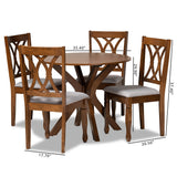 Maya Modern and Contemporary Grey Fabric Upholstered and Walnut Brown Finished Wood 5-Piece Dining Set