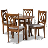 Leon Modern and Contemporary Grey Fabric Upholstered and Walnut Brown Finished Wood 5-Piece Dining Set