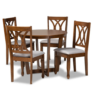 Aggie Modern and Contemporary Grey Fabric Upholstered and Walnut Brown Finished Wood 5-Piece Dining Set