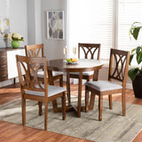 Aggie Modern and Contemporary Grey Fabric Upholstered and Walnut Brown Finished Wood 5-Piece Dining Set