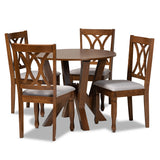 Irene Modern and Contemporary Grey Fabric Upholstered and Walnut Brown Finished Wood 5-Piece Dining Set