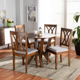 Irene Modern and Contemporary Grey Fabric Upholstered and Walnut Brown Finished Wood 5-Piece Dining Set