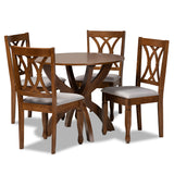 April Modern and Contemporary Grey Fabric Upholstered and Walnut Brown Finished Wood 5-Piece Dining Set