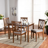 Sefa Modern and Contemporary Grey Fabric Upholstered and Walnut Brown Finished Wood 5-Piece Dining Set