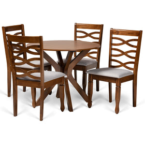 Mila Modern and Contemporary Grey Fabric Upholstered and Walnut Brown Finished Wood 5-Piece Dining Set