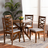 Mila Modern and Contemporary Grey Fabric Upholstered and Walnut Brown Finished Wood 5-Piece Dining Set