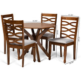 Mila Modern and Contemporary Grey Fabric Upholstered and Walnut Brown Finished Wood 5-Piece Dining Set