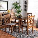 Darina Modern and Contemporary Grey Fabric Upholstered and Walnut Brown Finished Wood 5-Piece Dining Set