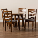 Darina Modern and Contemporary Grey Fabric Upholstered and Walnut Brown Finished Wood 5-Piece Dining Set