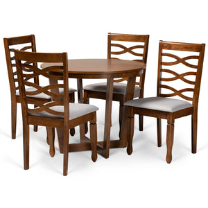 Alicia Modern and Contemporary Grey Fabric Upholstered and Walnut Brown Finished Wood 5-Piece Dining Set