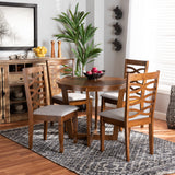 Alicia Modern and Contemporary Grey Fabric Upholstered and Walnut Brown Finished Wood 5-Piece Dining Set