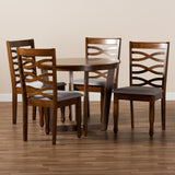 Alicia Modern and Contemporary Grey Fabric Upholstered and Walnut Brown Finished Wood 5-Piece Dining Set