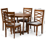 Alicia Modern and Contemporary Grey Fabric Upholstered and Walnut Brown Finished Wood 5-Piece Dining Set