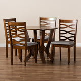 Ariane Modern and Contemporary Grey Fabric Upholstered and Walnut Brown Finished Wood 5-Piece Dining Set