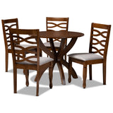 Aspen Modern and Contemporary Grey Fabric Upholstered and Walnut Brown Finished Wood 5-Piece Dining Set