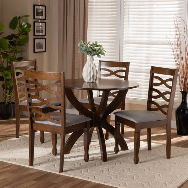 Baxton Studio Aspen Modern and Contemporary Grey Fabric Upholstered and Walnut Brown Finished Wood 5-Piece Dining Set
