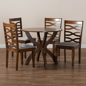 Baxton Studio Aspen Modern and Contemporary Grey Fabric Upholstered and Walnut Brown Finished Wood 5-Piece Dining Set