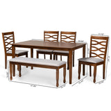 Lanier Modern and Contemporary Grey Fabric Upholstered and Walnut Brown Finished Wood 6-Piece Dining Set