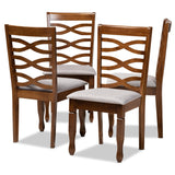 Elijah Modern and Contemporary Grey Fabric Upholstered and Walnut Brown Finished Wood 4-Piece Dining Chair Set