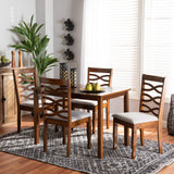 Mirna Modern and Contemporary Grey Fabric Upholstered and Walnut Brown Finished Wood 5-Piece Dining Set