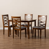 Mirna Modern and Contemporary Grey Fabric Upholstered and Walnut Brown Finished Wood 5-Piece Dining Set