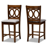 Lenoir Modern and Contemporary Grey Fabric Upholstered Walnut Brown Finished Wood 2-Piece Counter Height Pub Chair Set