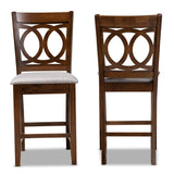 Lenoir Modern and Contemporary Grey Fabric Upholstered Walnut Brown Finished Wood 2-Piece Counter Height Pub Chair Set