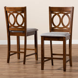 Lenoir Modern and Contemporary Grey Fabric Upholstered Walnut Brown Finished Wood 2-Piece Counter Height Pub Chair Set