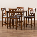 Reneau Modern and Contemporary Grey Fabric Upholstered Walnut Brown Finished 5-Piece Wood Pub Set