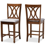 Reneau Modern and Contemporary Grey Fabric Upholstered Walnut Brown Finished 2-Piece Wood Counter Height Pub Chair Set Set