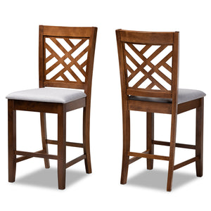 Baxton Studio Caron Modern and Contemporary Grey Fabric Upholstered Walnut Brown Finished 2-Piece Wood Counter Height Pub Chair Set Set