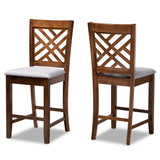 Caron Modern and Contemporary Grey Fabric Upholstered Walnut Brown Finished 2-Piece Wood Counter Height Pub Chair Set Set