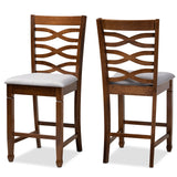 Baxton Studio Lanier Modern and Contemporary Grey Fabric Upholstered Walnut Brown Finished 2-Piece Wood Counter Height Pub Chair Set Set