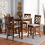 Alora Modern and Contemporary Grey Fabric Upholstered Walnut Brown Finished 5-Piece Wood Pub Set